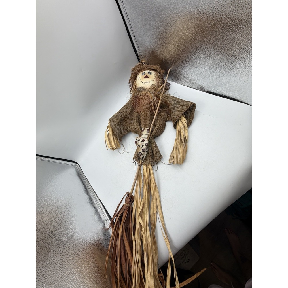 Vintage Primitive Folk Art Scarecrow Doll Burlap Straw Figure 33in" Hanging